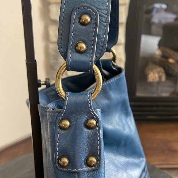 Nino Bossi NWOT Blue Distressed Leather Satchel - Picture 9 of 16
